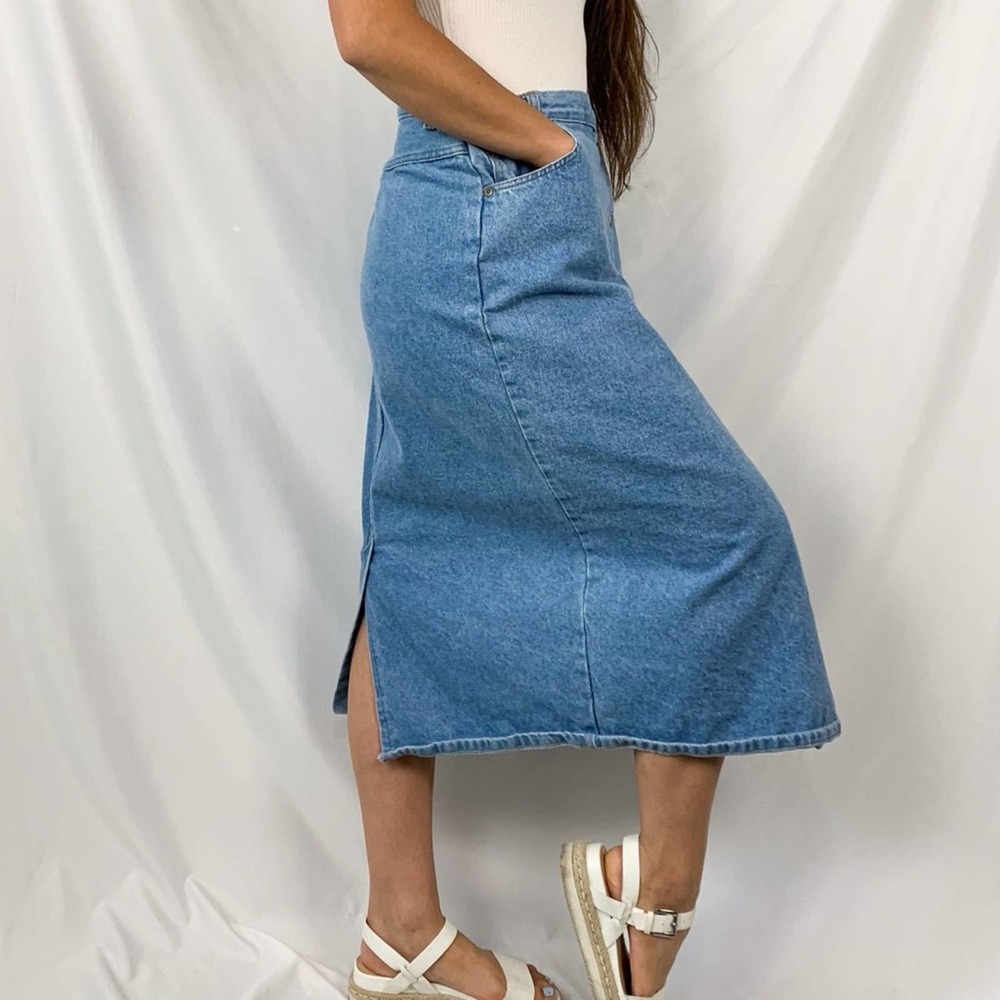 Vivaldi Jeanswear Vintage 90's Denim Wrap Side Slit Midi Skirt Size 12 - Picture 7 of 13